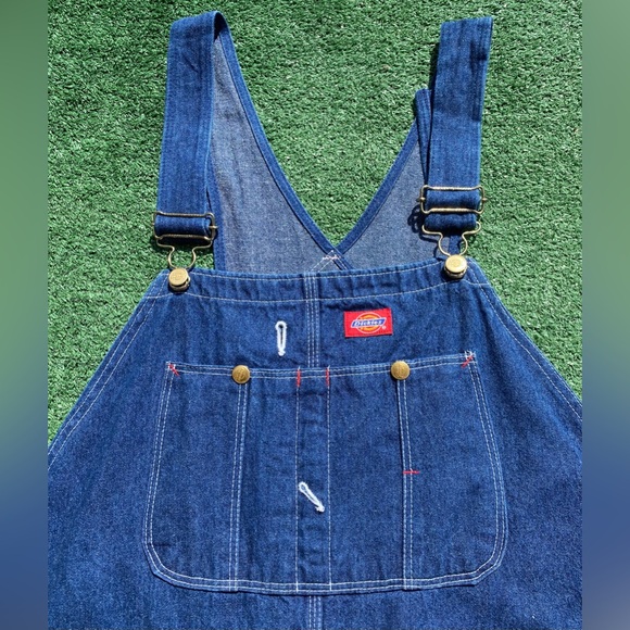 VTG 90’s Dickies Denim Button Fly Overalls Mens Size 43x29 USA Made - Picture 4 of 9